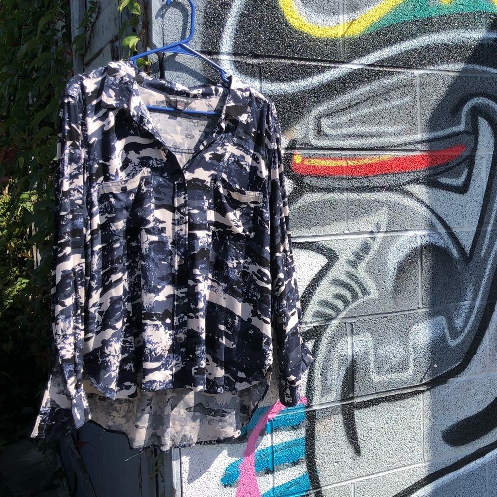 Blue mountain camo button down